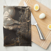 美しい白馬油絵ヴィンテージ キッチンタオル (四つ折り)