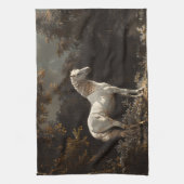 美しい白馬油絵ヴィンテージ キッチンタオル (縦)