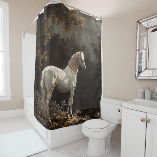 美しい白馬油絵ヴィンテージ シャワーカーテン (インサイチュ)