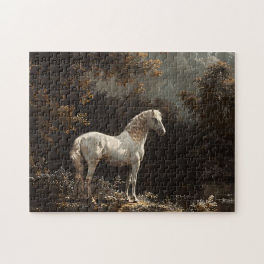 美しい白馬油絵ヴィンテージ ジグソーパズル (横)
