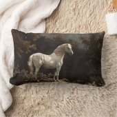 美しい白馬油絵ヴィンテージ ランバークッション (ブランケット)