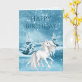 美しい白馬雪の冬の夜誕生日 カード (黄色い花)