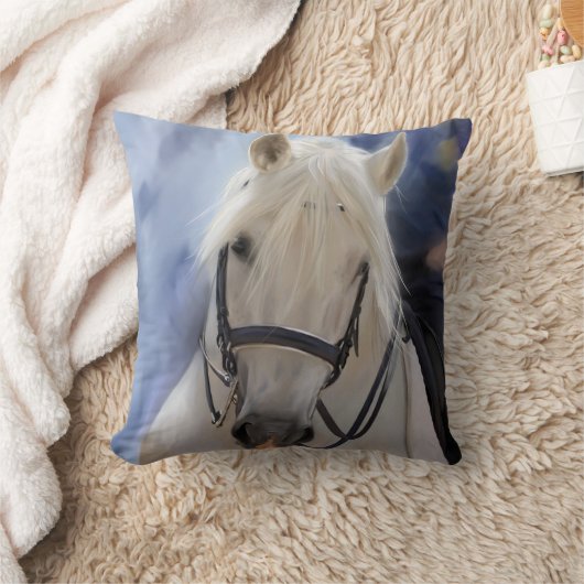 美しい白馬 クッション (ブランケット)