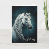 美しい白馬 – 任意の年齢のハッピーバースデー カード (正面)