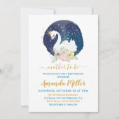 美しい白鳥の繊細なネイビーブルーボーイベビーシャワー 招待状 (正面)