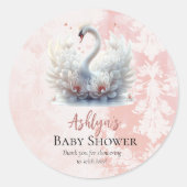 美しい白鳥フローラダマスクベビーシャワーのお願い ラウンドシール (正面)