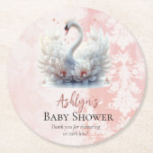 美しい白鳥フローラダマスクベビーシャワーのお願い ラウンドペーパーコースター (正面)