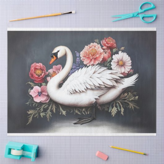 美しい白鳥ヴィンテージ絵を描の花の切り離し 薄葉紙 (クラフト)