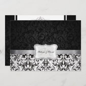 美しい白黒のダマスクの結婚式招待状 招待状 (正面/裏面)