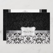 美しい白黒のダマスクリハーサルディナー 招待状 (正面/裏面)