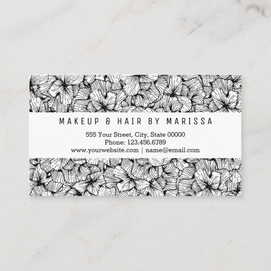 美しい白黒のモダンな花こんにちは 名刺 (裏面)