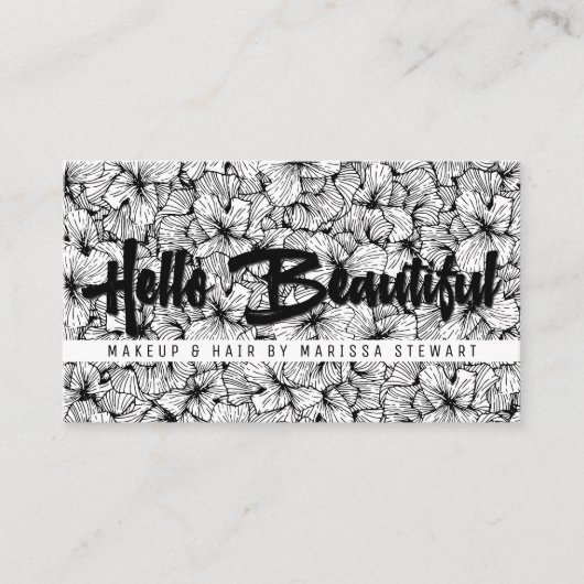 美しい白黒のモダンな花こんにちは 名刺 (正面)