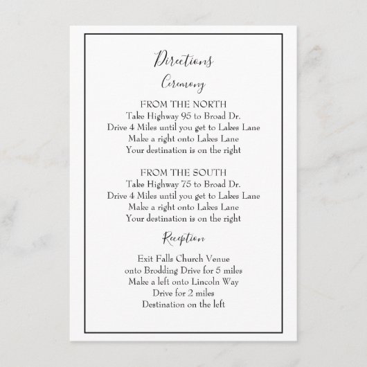 美しい白黒の案内 エンクロージャーカード (正面)