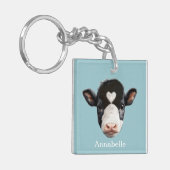 美しい白黒の牛の顔オンスカイブルー キーホルダー (正面左)