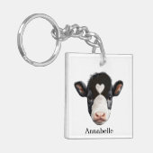 美しい白黒の牛の顔 キーホルダー (正面左)