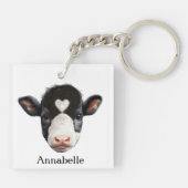 美しい白黒の牛の顔 キーホルダー (裏面)