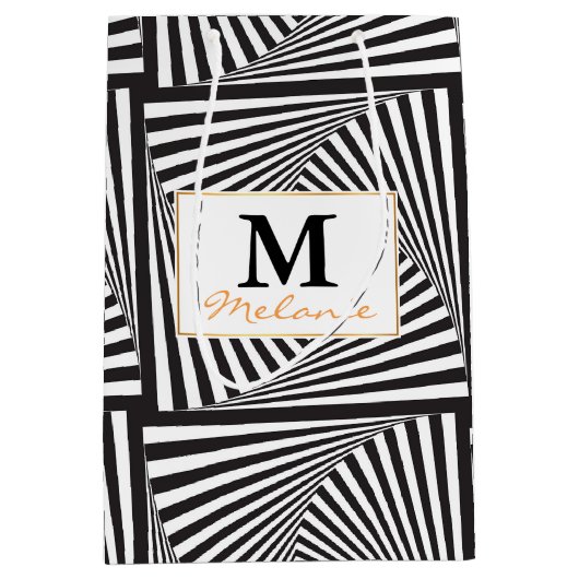 美しい白黒の螺線形の目の錯覚 ミディアムペーパーバッグ (正面)