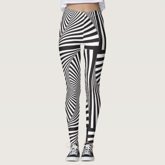 美しい白黒の螺線形の目の錯覚 レギンス (正面)