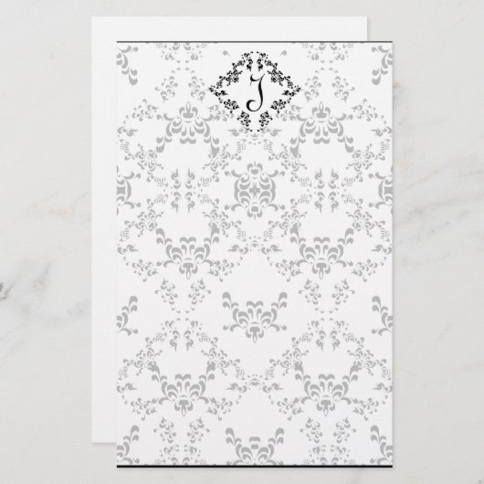 美しい白黒ダマスク織の個人的な文房具 便箋 (正面/裏面)