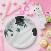 美しい白黒ティール（緑がかった色）花大理石 ペーパープレート (パーティー)