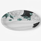 美しい白黒ティール（緑がかった色）花大理石 ペーパープレート (アングル)