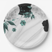 美しい白黒ティール（緑がかった色）花大理石 ペーパープレート (正面)