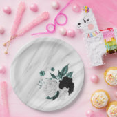 美しい白黒ティール（緑がかった色）花大理石 ペーパープレート (パーティー)