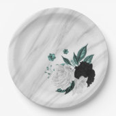 美しい白黒ティール（緑がかった色）花大理石 ペーパープレート (正面)