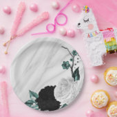 美しい白黒ティール（緑がかった色）花大理石 ペーパープレート (パーティー)