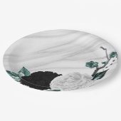 美しい白黒ティール（緑がかった色）花大理石 ペーパープレート (アングル)