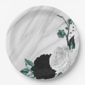 美しい白黒ティール（緑がかった色）花大理石 ペーパープレート (正面)