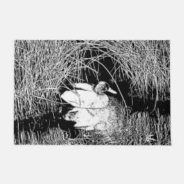 美しい白黒ハイコントラストマラードアヒル ドアマット