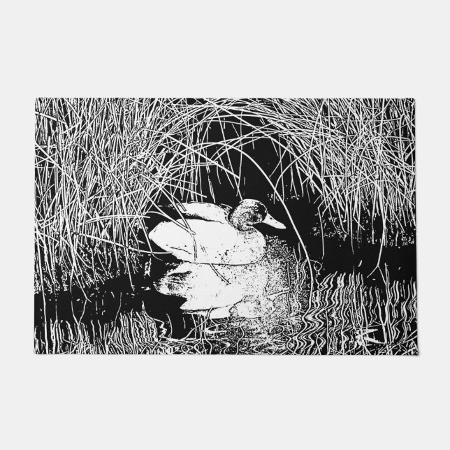 美しい白黒ハイコントラストマラードアヒル ドアマット (正面)