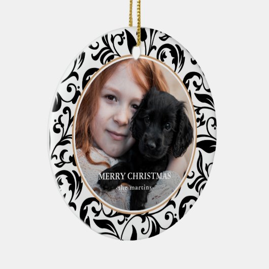 美しい白黒フォトクリスマス セラミックオーナメント (右)