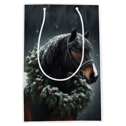 美しい白黒馬の馬の馬の動物の愛 ミディアムペーパーバッグ (正面)