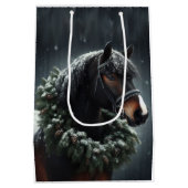 美しい白黒馬の馬の馬の動物の愛 ミディアムペーパーバッグ (裏面)