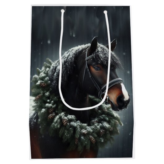 美しい白黒馬の馬の馬の動物の愛 ミディアムペーパーバッグ (裏面)