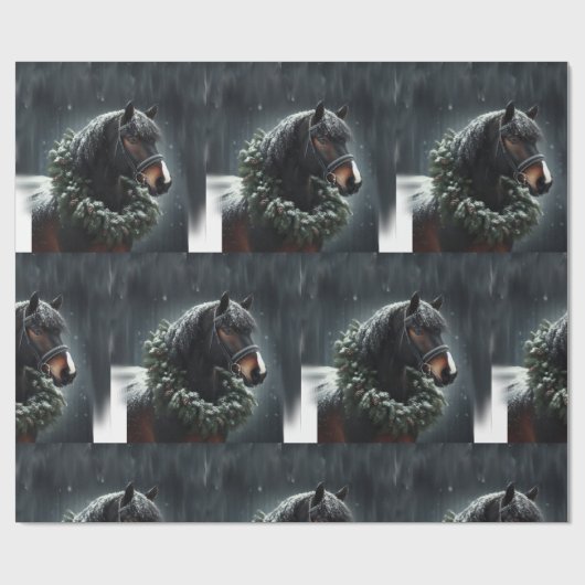 美しい白黒馬の馬の馬の動物の愛 ラッピングペーパー (フラット)