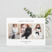 美しい白黒3枚の写真新年 シーズンカード (スタンド正面)