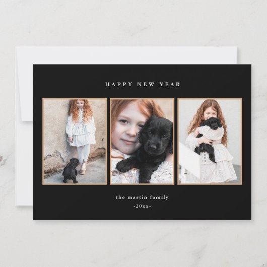 美しい白黒3枚の写真新年 シーズンカード (正面)