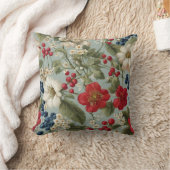 美しい白、赤い花と青、赤い果実 クッション (ブランケット)