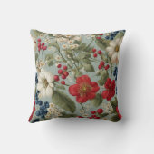 美しい白、赤い花と青、赤い果実 クッション (裏面)