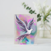 美しい白Ethereal水色の鳩 ポストカード (スタンド正面)