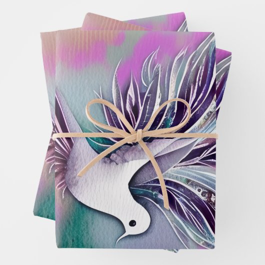 美しい白Ethereal水色の鳩 ラッピングペーパーシート (インサイチュ)