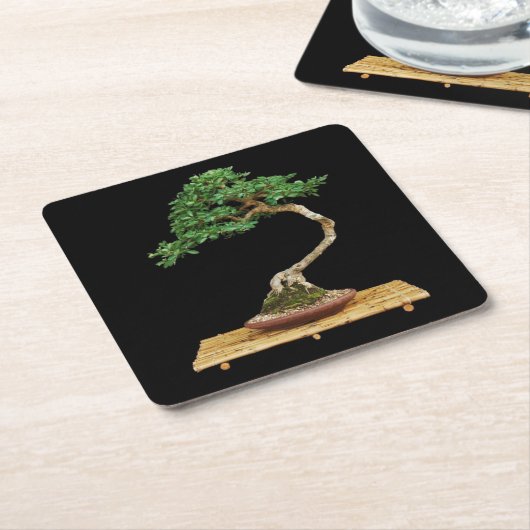 美しい盆栽ツリーコースターセット スクエアペーパーコースター (アングル)