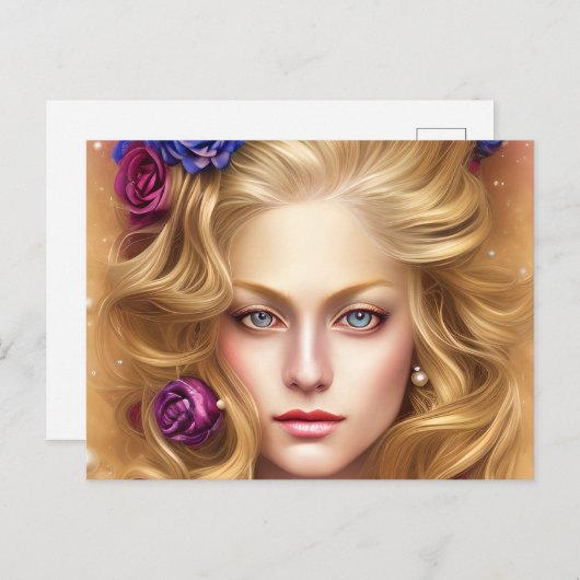 美しい目とクリームバラ ポストカード (正面/裏面)