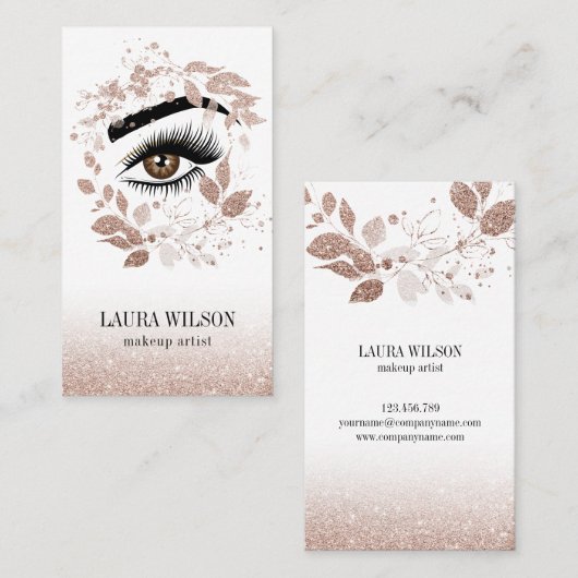 美しい目とバラ金ゴールド水彩の花 名刺 (正面/裏面)