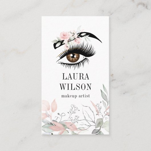 美しい目の赤面ピンクの水色の花 名刺 (正面)