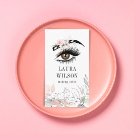 美しい目の赤面ピンクの水色の花 名刺