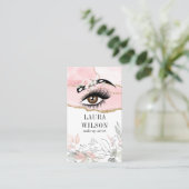 美しい目の赤面ピンクの水色の花 名刺 (スタンド正面)